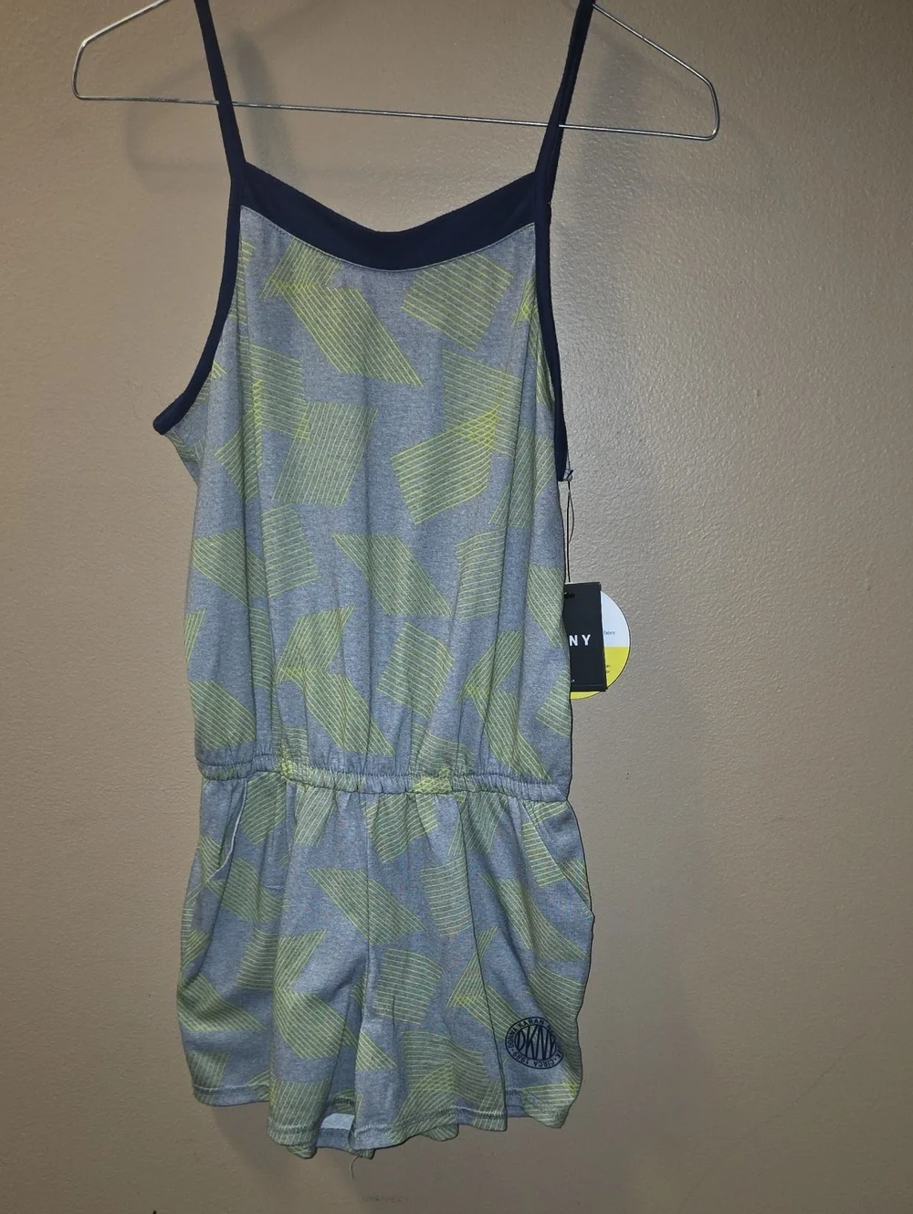 DKNY Girls' Grey & Lime Geometric Romper